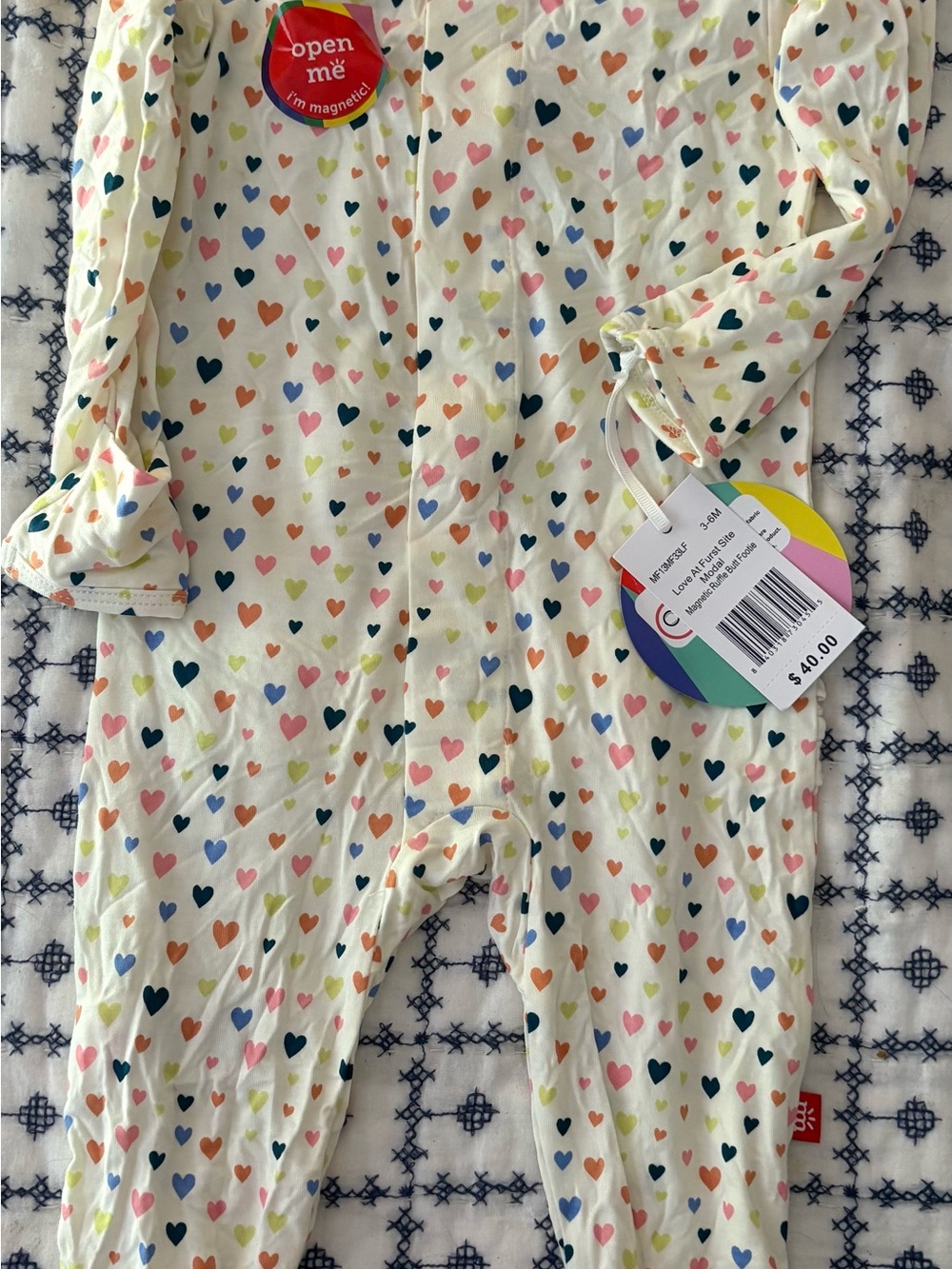 Magnetic Me White Footed One-Piece with Multicolor Heart Print